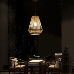 Lampada a sospensione da comodino in bambù intrecciato