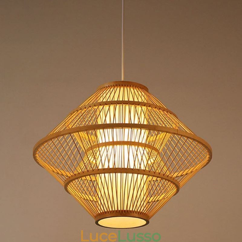 Lampada a sospensione in bambù con design giroscopico