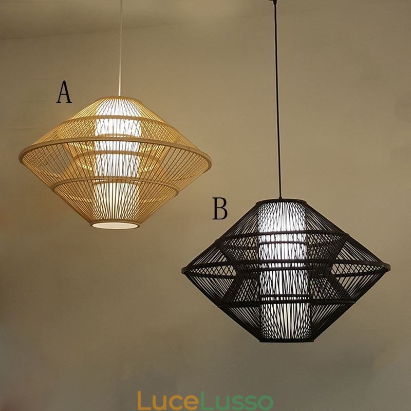 Lampada a sospensione in bambù con design giroscopico