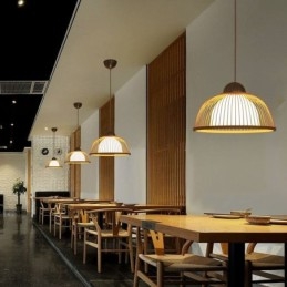 Moderna semplice lampada a sospensione rivolta verso il basso speciale lampada a sospensione in bambù illuminazione da comodino