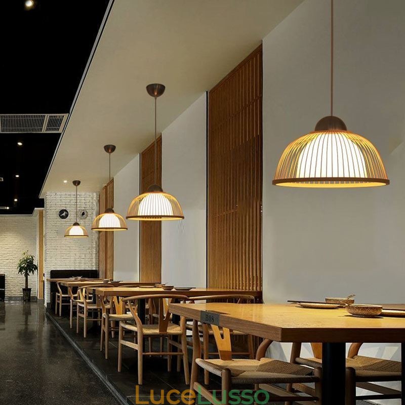 Moderna semplice lampada a sospensione rivolta verso il basso speciale lampada a sospensione in bambù illuminazione da comodino