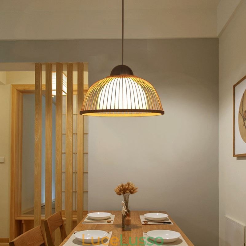 Moderna semplice lampada a sospensione rivolta verso il basso speciale lampada a sospensione in bambù illuminazione da comodino