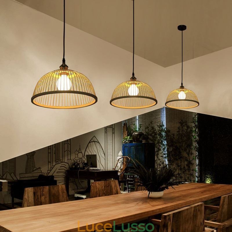Moderna semplice lampada a sospensione rivolta verso il basso speciale lampada a sospensione in bambù illuminazione da comodino