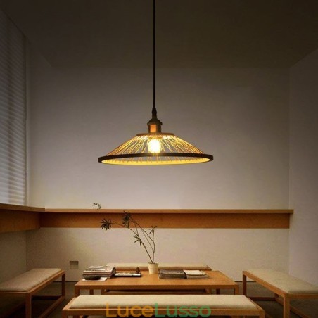 Lampada a sospensione a cupola in bambù Lampada a sospensione intrecciata a mano