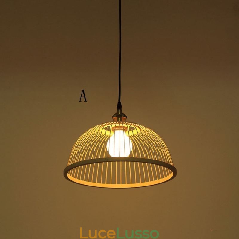Lampada a sospensione a cupola in bambù Lampada a sospensione intrecciata a mano