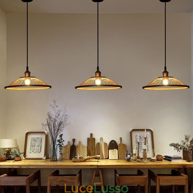 Lampada a sospensione a cupola in bambù Lampada a sospensione intrecciata a mano