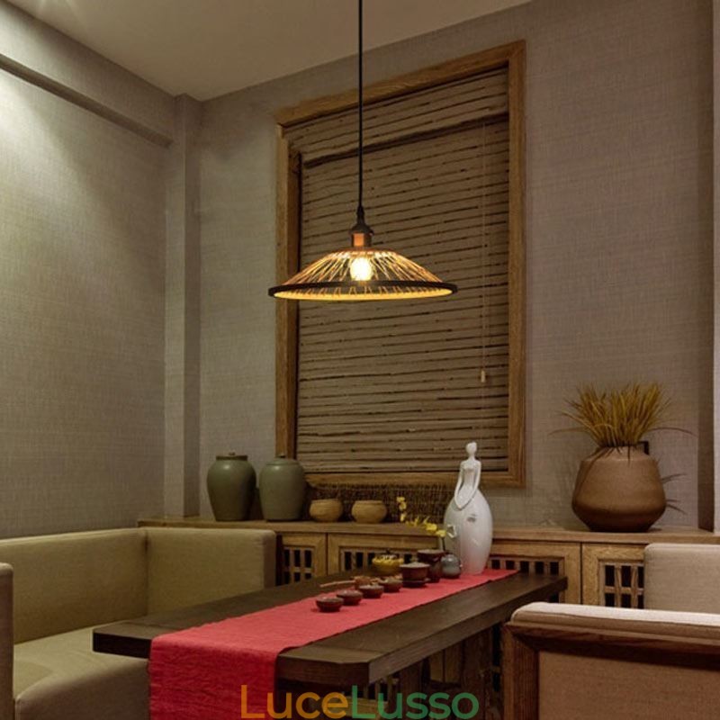 Lampada a sospensione a cupola in bambù Lampada a sospensione intrecciata a mano