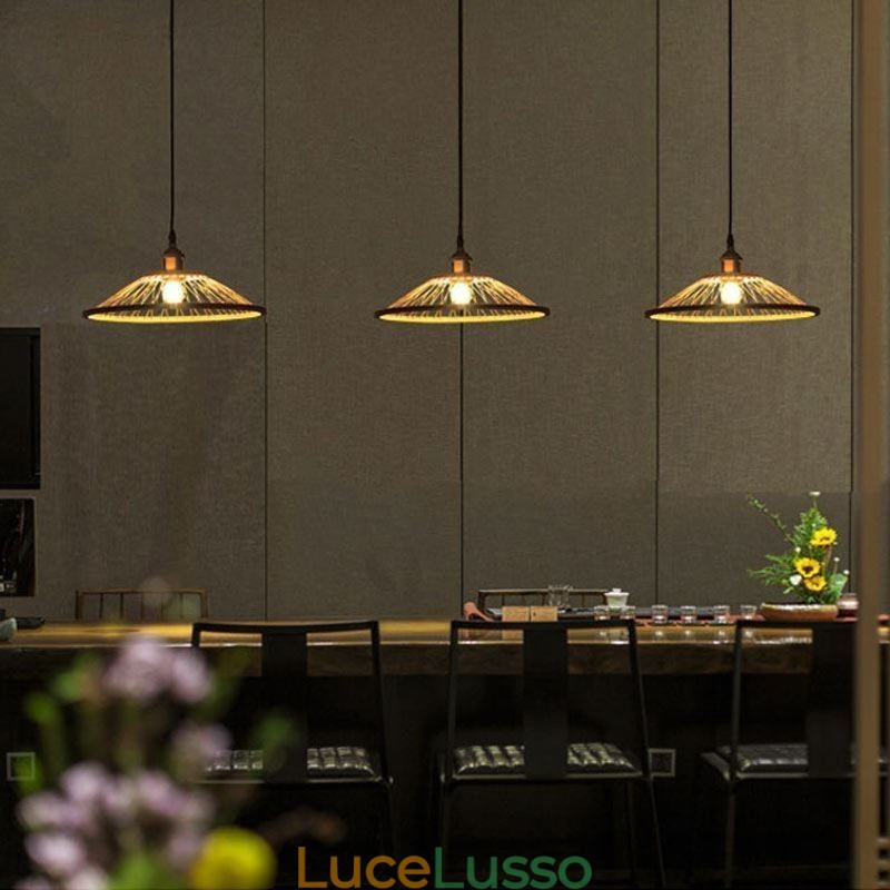Lampada a sospensione a cupola in bambù Lampada a sospensione intrecciata a mano