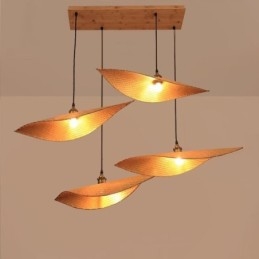Lampada a sospensione a foglia creativa Lampada a sospensione in bambù contemporanea Illuminazione per sala da tè