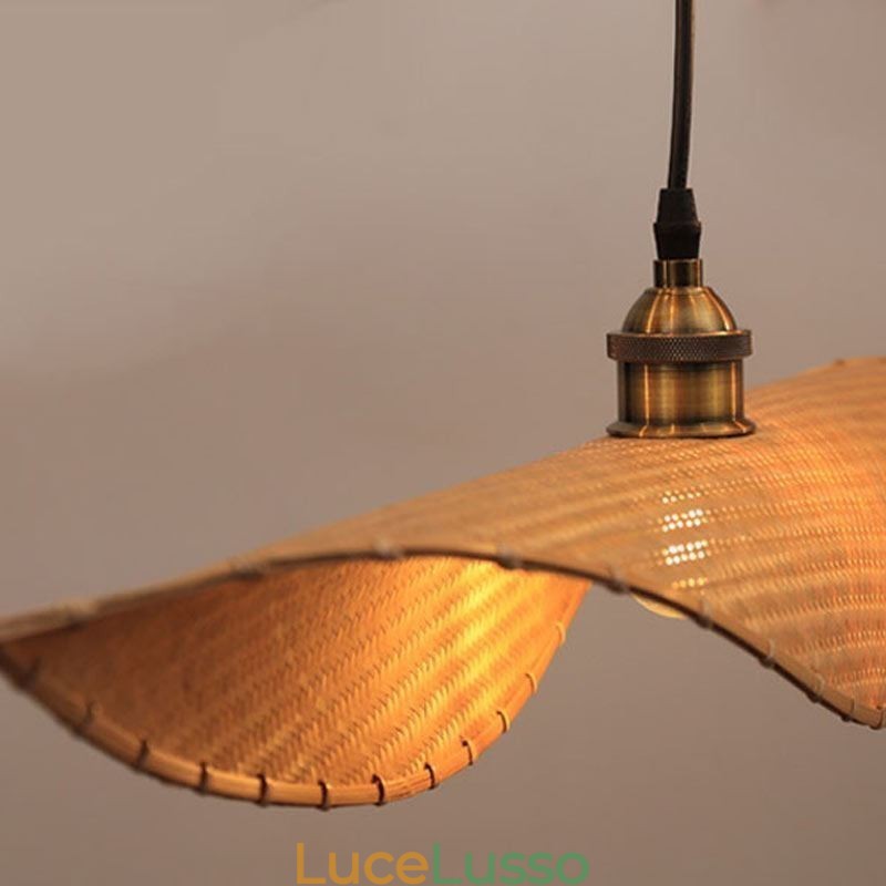 Lampada a sospensione a foglia creativa Lampada a sospensione in bambù contemporanea Illuminazione per sala da tè