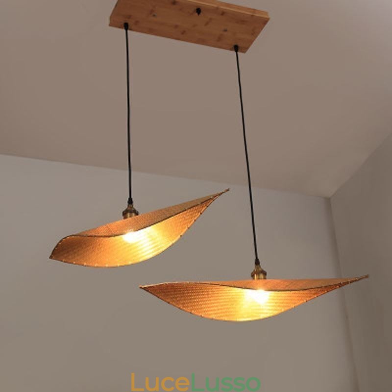 Lampada a sospensione a foglia creativa Lampada a sospensione in bambù contemporanea Illuminazione per sala da tè