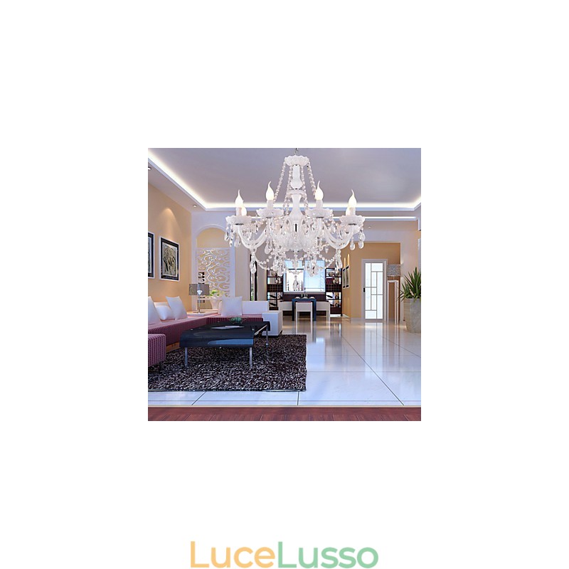 Lampadario Cristallo Bianco Moderno Soggiorno 8 Luci