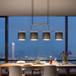 Moderna lampada a sospensione a 4 luci con paralume in tessuto regolabile in altezza