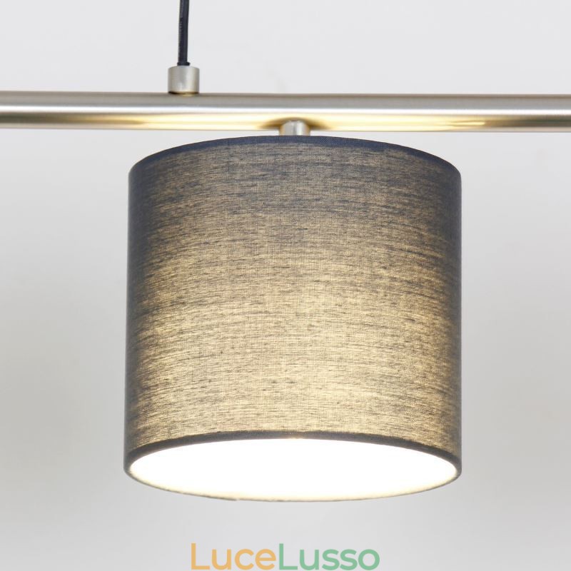 Moderna lampada a sospensione a 4 luci con paralume in tessuto regolabile in altezza