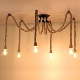 Lampadario a sospensione in corda di canapa, stile retrò, 6 o 10 teste, lampadario vintage