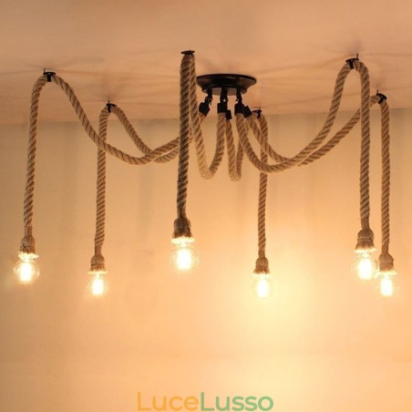 Lampadario a sospensione in corda di canapa, stile retrò, 6 o 10 teste, lampadario vintage Lampadario a sospensione in corda di canapa, stile retrò, 6 o 10 teste, lampadario vintage