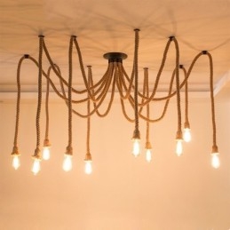 Lampadario a sospensione in corda di canapa, stile retrò, 6 o 10 teste, lampadario vintage