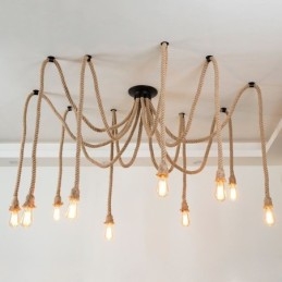 Lampadario a sospensione in corda di canapa, stile retrò, 6 o 10 teste, lampadario vintage