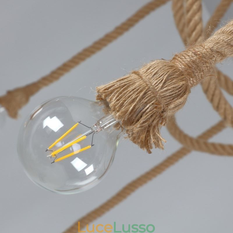 Lampadario a sospensione in corda di canapa, stile retrò, 6 o 10 teste, lampadario vintage