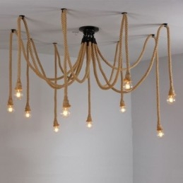 Lampadario a sospensione in corda di canapa, stile retrò, 6 o 10 teste, lampadario vintage