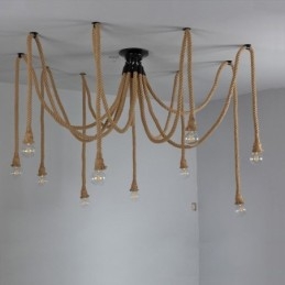 Lampadario a sospensione in corda di canapa, stile retrò, 6 o 10 teste, lampadario vintage