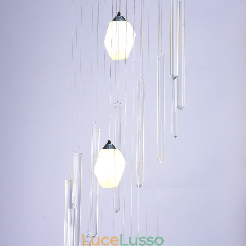 Lampadario a sospensione a grappolo moderno, grande, in cristallo, per scale duplex