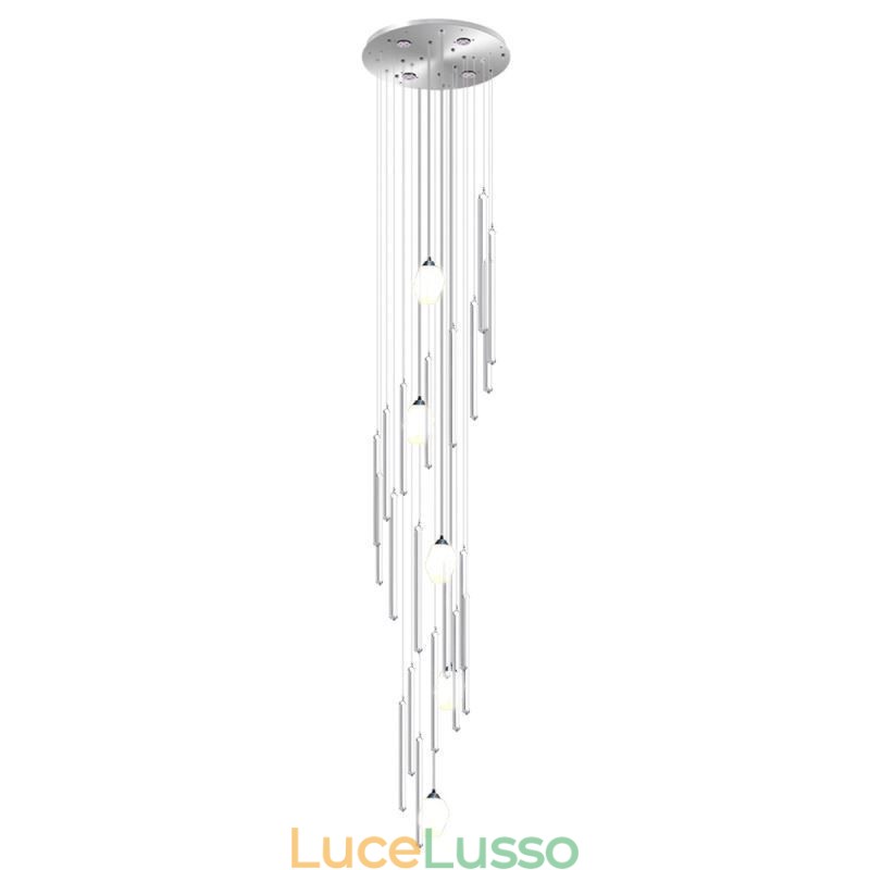 Lampadario a sospensione a grappolo moderno, grande, in cristallo, per scale duplex