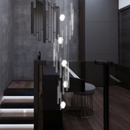 Lampadario a sospensione a grappolo moderno, grande, in cristallo, per scale duplex