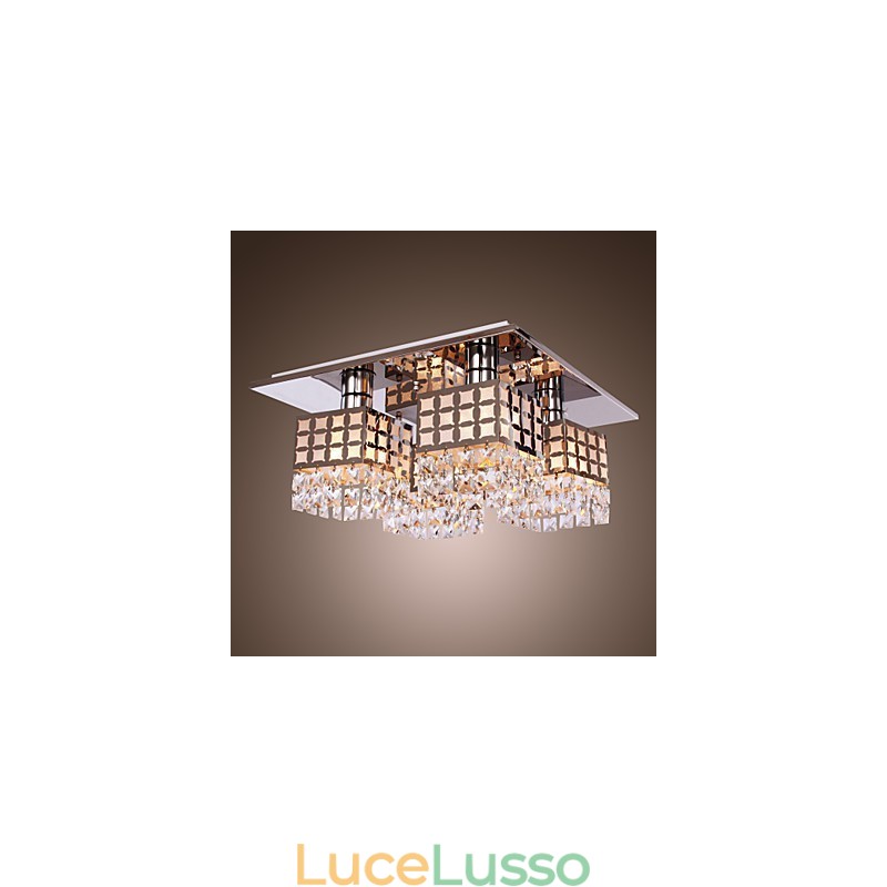 Lampadario moderno in cristallo inox Living 4 luci
