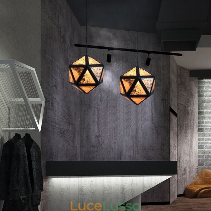 Lampada a sospensione geometrica a forma di diamante, design traslucido 3D
