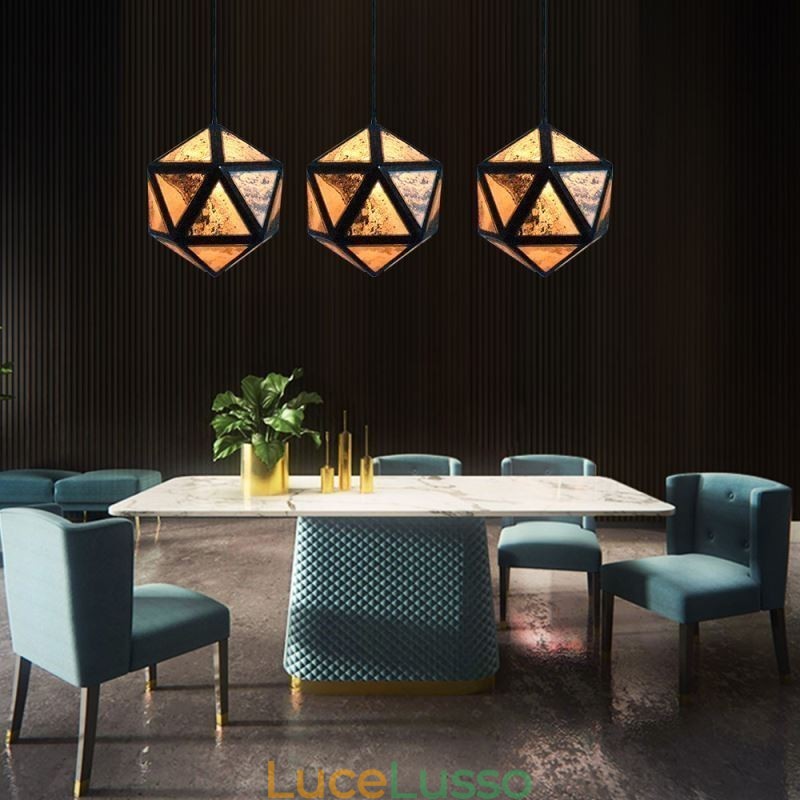 Lampada a sospensione geometrica a forma di diamante, design traslucido 3D