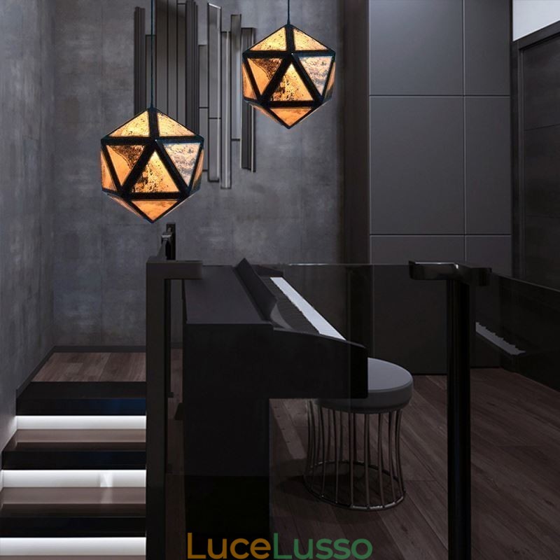 Lampada a sospensione geometrica a forma di diamante, design traslucido 3D