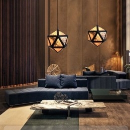 Lampada a sospensione geometrica a forma di diamante, design traslucido 3D