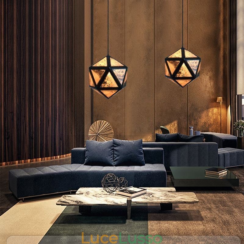 Lampada a sospensione geometrica a forma di diamante, design traslucido 3D