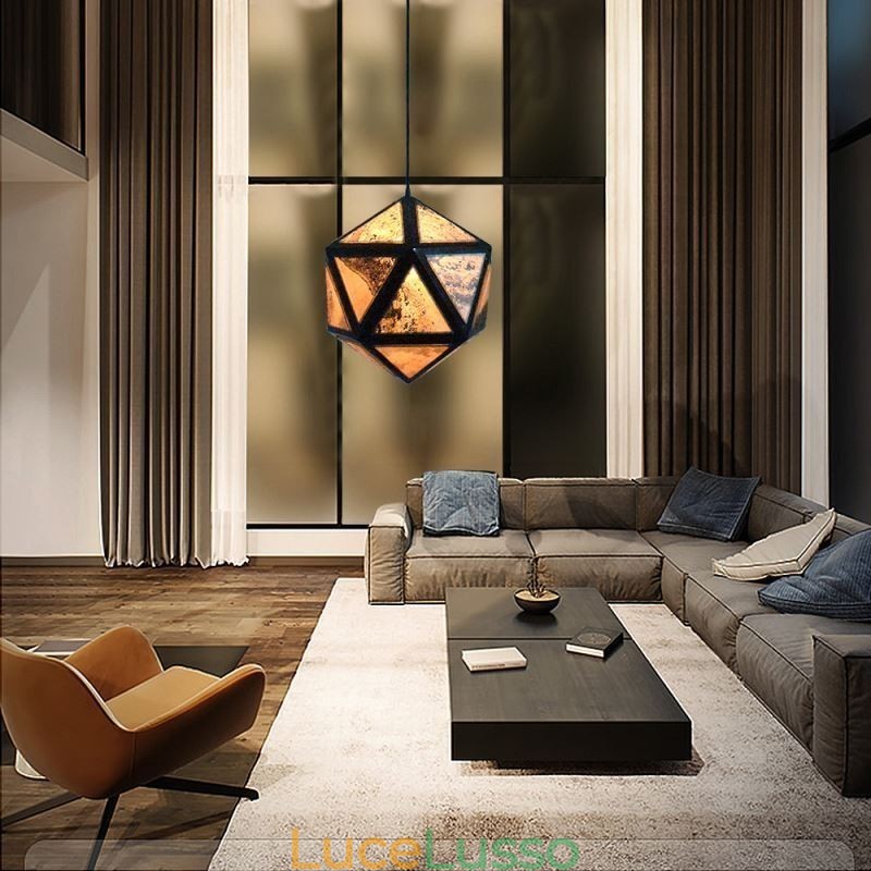 Lampada a sospensione geometrica a forma di diamante, design traslucido 3D