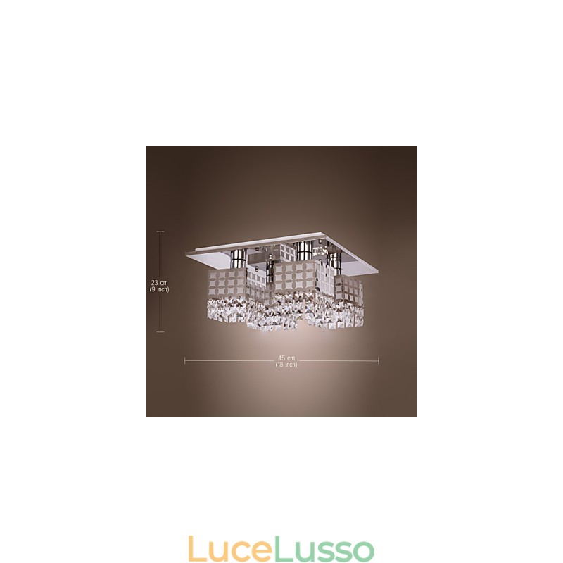 Lampadario moderno in cristallo inox Living 4 luci