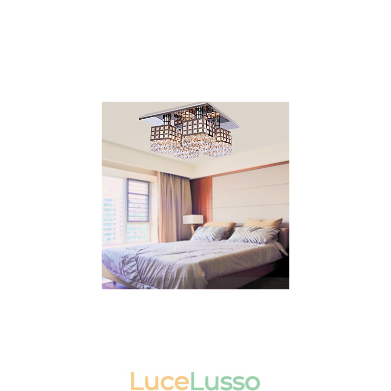 Lampadario moderno in cristallo inox Living 4 luci