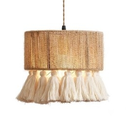 Lampada a sospensione in corda di canapa, decorazione retrò, lampada da soffitto, paralume con nappa