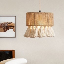 Lampada a sospensione in corda di canapa, decorazione retrò, lampada da soffitto, paralume con nappa