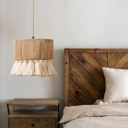 Lampada a sospensione in corda di canapa, decorazione retrò, lampada da soffitto, paralume con nappa