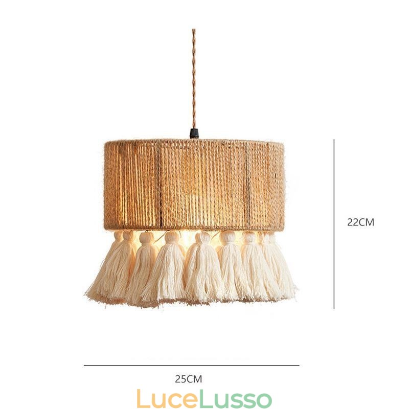 Lampada a sospensione in corda di canapa, decorazione retrò, lampada da soffitto, paralume con nappa