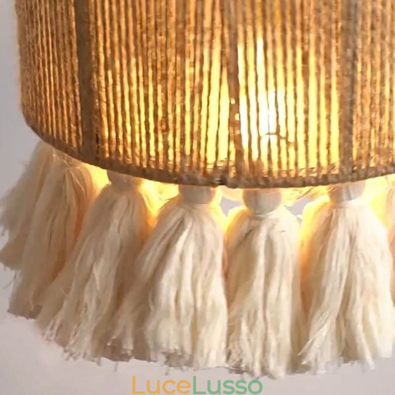 Lampada a sospensione in corda di canapa, decorazione retrò, lampada da soffitto, paralume con nappa