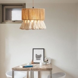 Lampada a sospensione in corda di canapa, decorazione retrò, lampada da soffitto, paralume con nappa