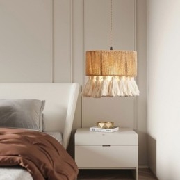 Lampada a sospensione in corda di canapa, decorazione retrò, lampada da soffitto, paralume con nappa