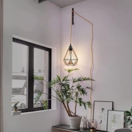 Lampada a sospensione retrò in corda di canapa, lampada da soffitto, filo di sospensione da 5 m