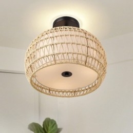 Paralume rotondo in tessuto di corda di carta da 32 cm, 3 luci