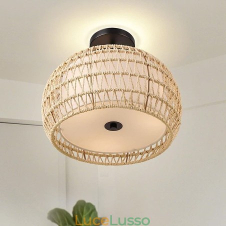 Paralume rotondo in tessuto di corda di carta da 32 cm, 3 luci Paralume rotondo in tessuto di corda di carta da 32 cm, 3 luci
