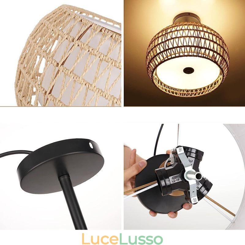Paralume rotondo in tessuto di corda di carta da 32 cm, 3 luci