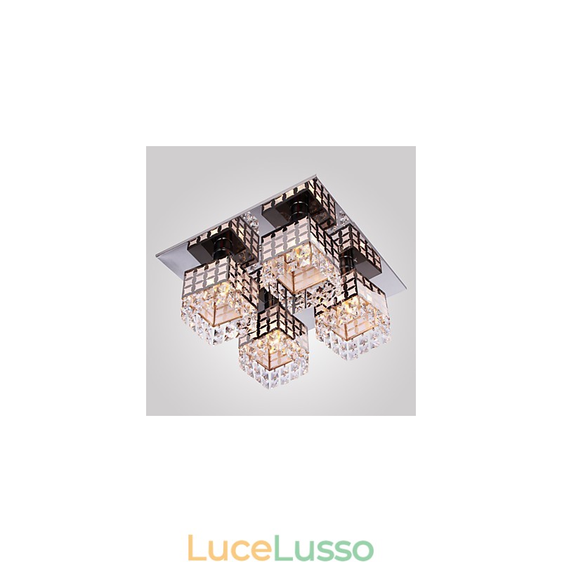 Lampadario moderno in cristallo inox Living 4 luci
