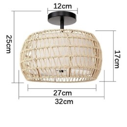 Paralume rotondo in tessuto di corda di carta da 32 cm, 3 luci